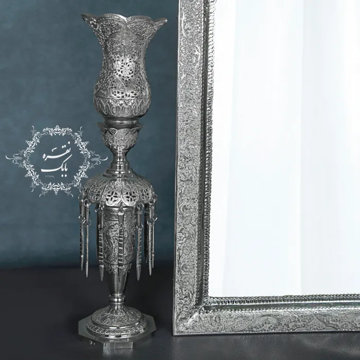 آینه و شمعدان لاله نقره قلم نفیس گل و مرغ اصفهان
