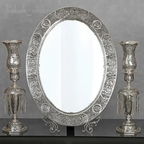 آینه و لاله قلم اعلا مینیاتور ساخت سفارشی اصفهان تمام نقره عیار ۹۰۰